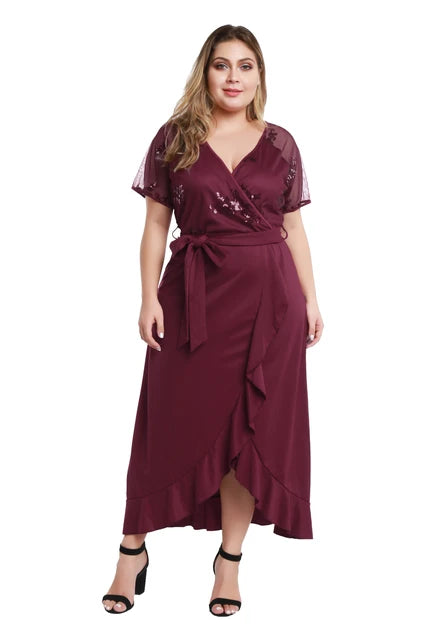 Sequence lace midi wrap dress XD21