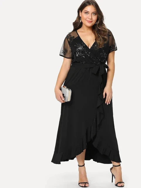 Sequence lace midi wrap dress XD21