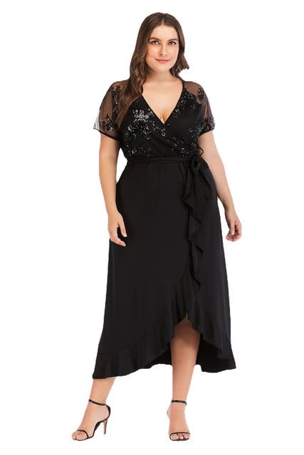 Sequence lace midi wrap dress XD21