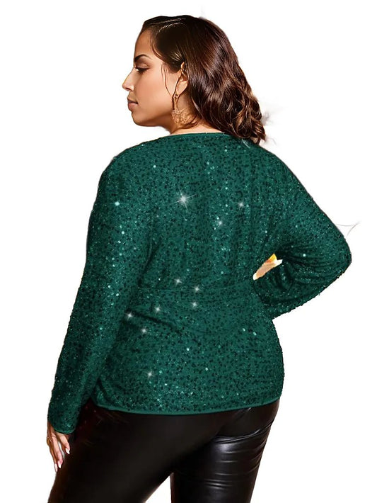 Sequins Flare Out Frill Blouse with Belt XD21