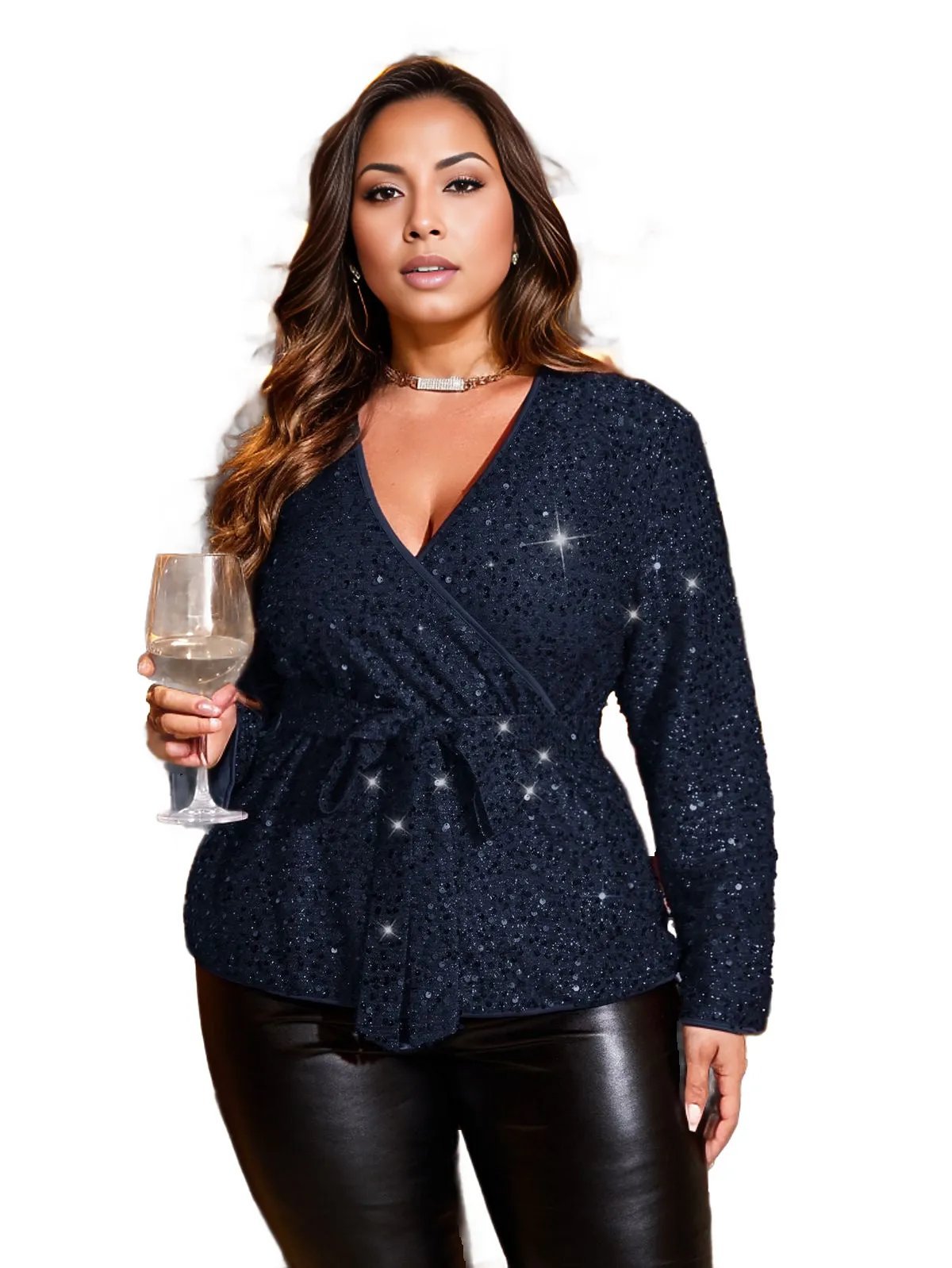 Sequins Flare Out Frill Blouse with Belt XD21