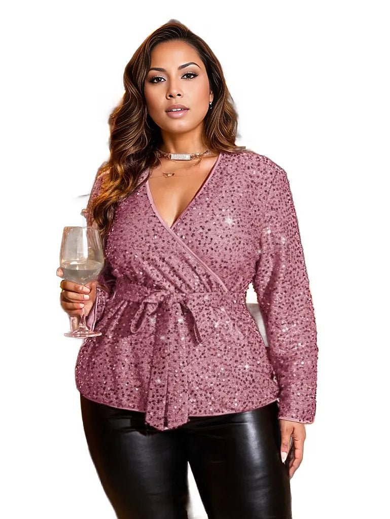 Sequins Flare Out Frill Blouse with Belt XD21