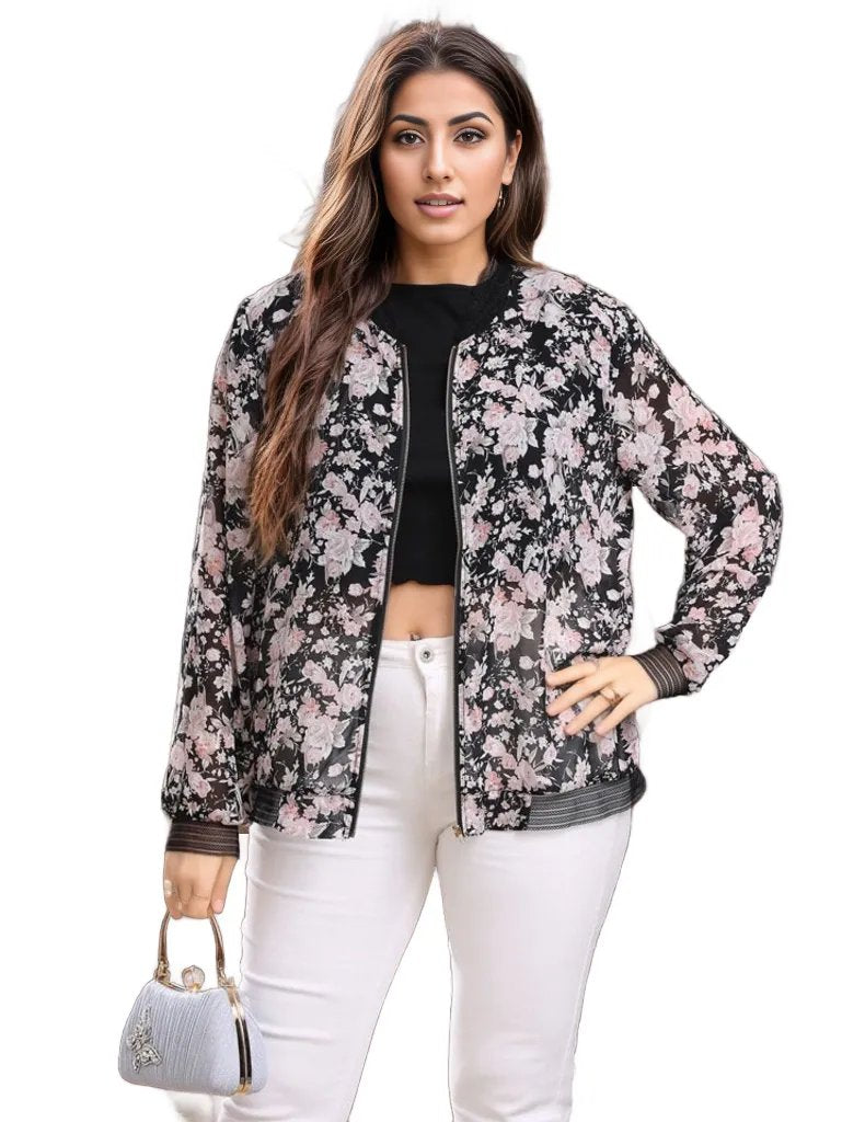 Sheer Chiffon Bomber Jacket XD21