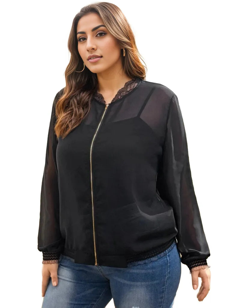 Sheer Chiffon Bomber Jacket XD21