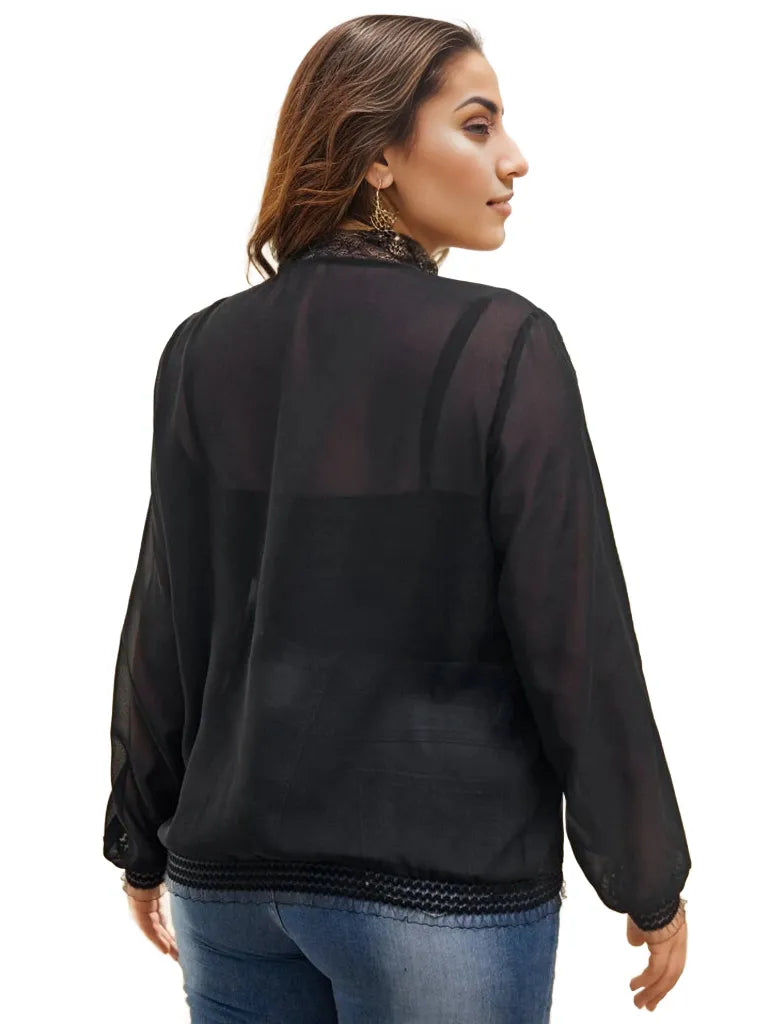 Sheer Chiffon Bomber Jacket XD21