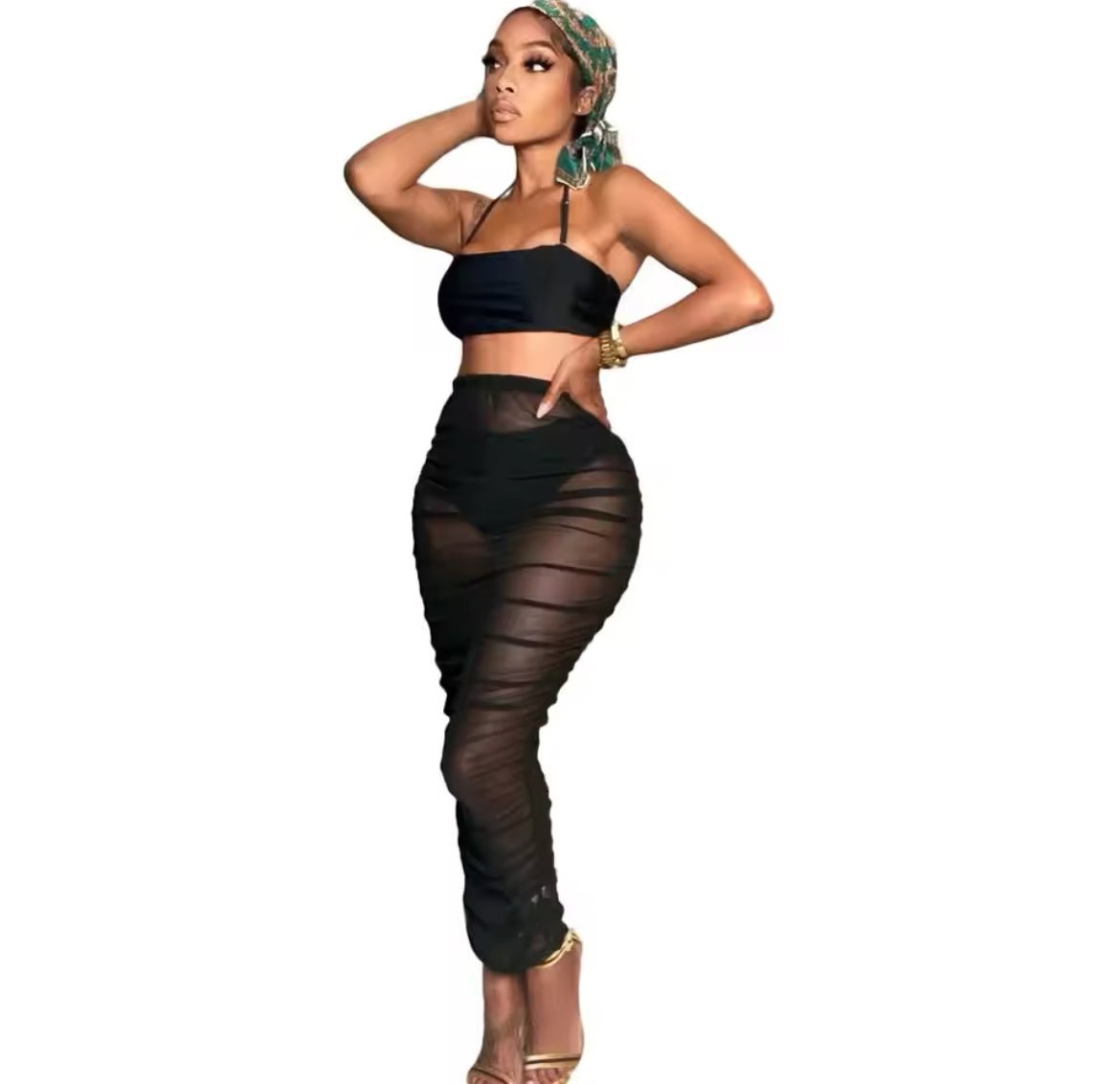 Sheer Three Piece Skirt And Top Set XD21