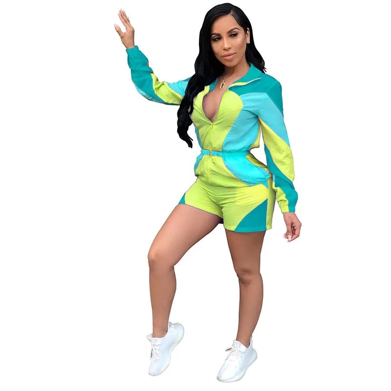Sheer front zipper shorts romper jumpsuit XD21