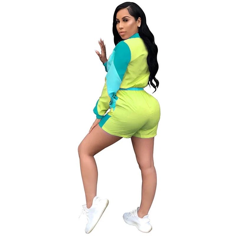 Sheer front zipper shorts romper jumpsuit XD21