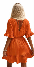 Short Flounce Sleeve Ruffle Hem Short Mini Dress XD21