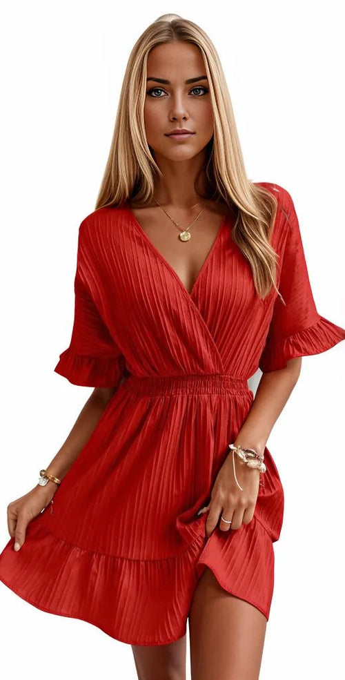 Short Flounce Sleeve Ruffle Hem Short Mini Dress XD21