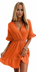 Short Flounce Sleeve Ruffle Hem Short Mini Dress XD21