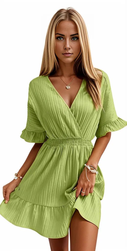 Short Flounce Sleeve Ruffle Hem Short Mini Dress XD21