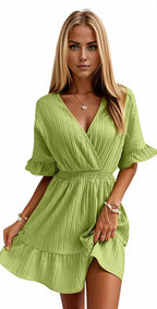 Short Flounce Sleeve Ruffle Hem Short Mini Dress XD21