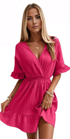 Short Flounce Sleeve Ruffle Hem Short Mini Dress XD21