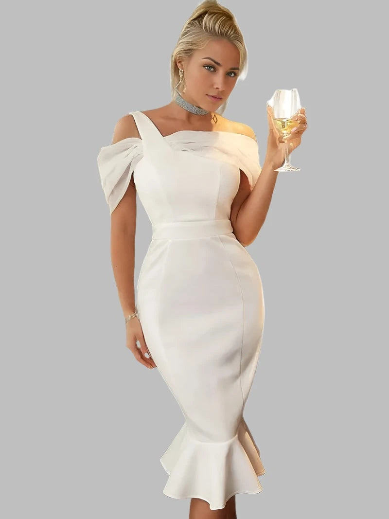 Short Mesh Solid Elegant Ruffle Boning Midi Cocktail Dress XD21