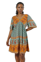 Short Sleeve Boho Print Mini Dress XD21