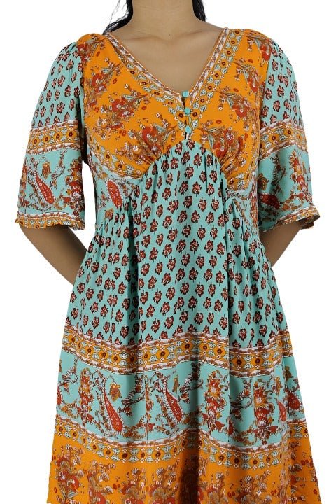 Short Sleeve Boho Print Mini Dress XD21