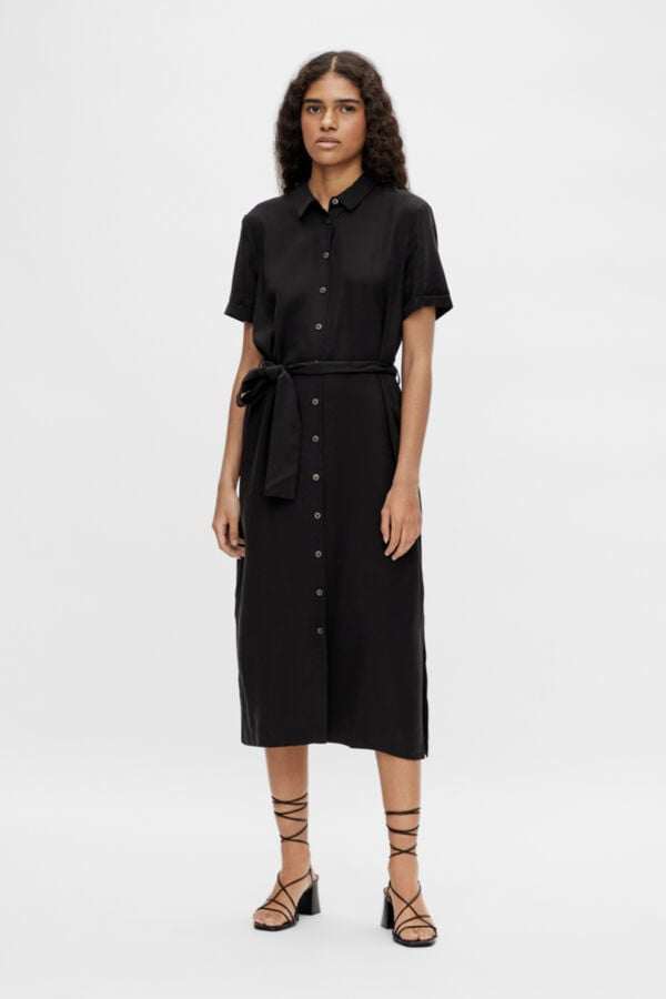 Short Sleeve Button Up Midi Shirt Dress With Belt XD21