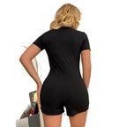 Short Sleeve Deep V-neck Buttons Up One-piece XD21