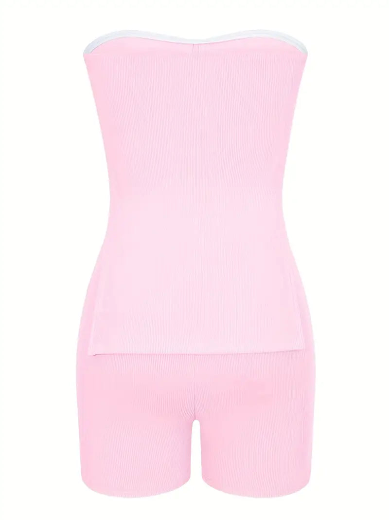 Side Split Tube Top & Skinny Shorts Outfit Set XD21