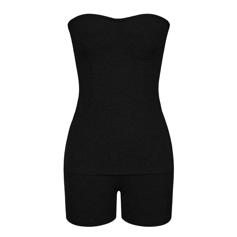 Side Split Tube Top & Skinny Shorts Outfit Set XD21