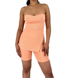 Side Split Tube Top & Skinny Shorts Outfit Set XD21