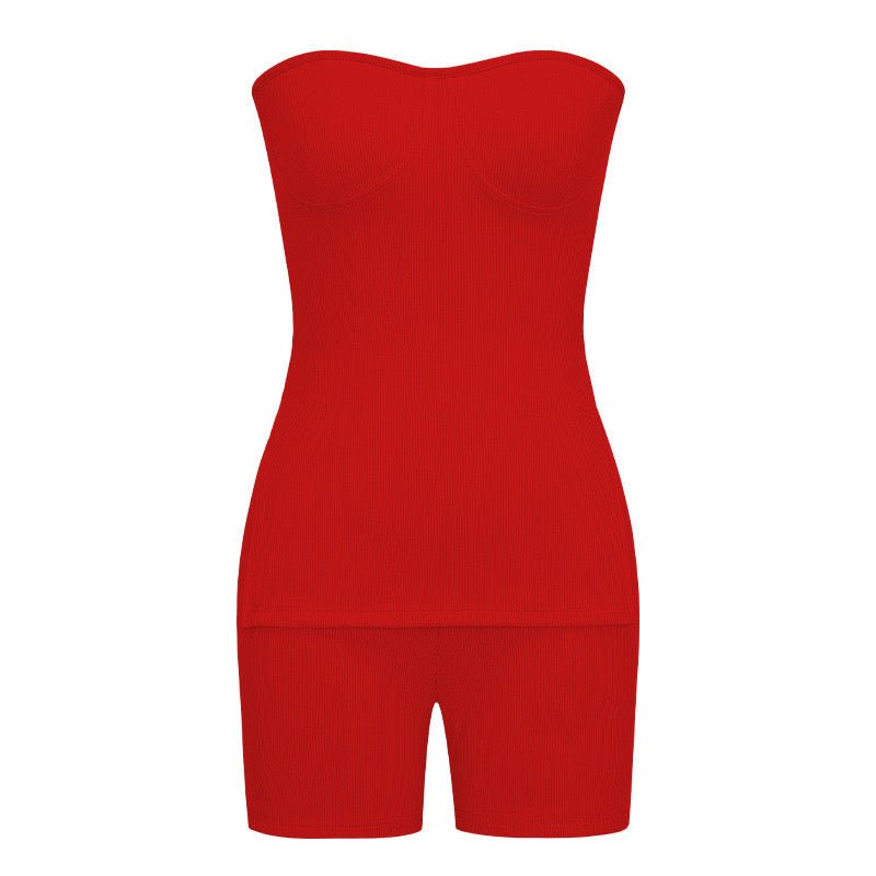 Side Split Tube Top & Skinny Shorts Outfit Set XD21