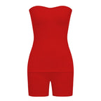 Side Split Tube Top & Skinny Shorts Outfit Set XD21