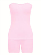 Side Split Tube Top & Skinny Shorts Outfit Set XD21