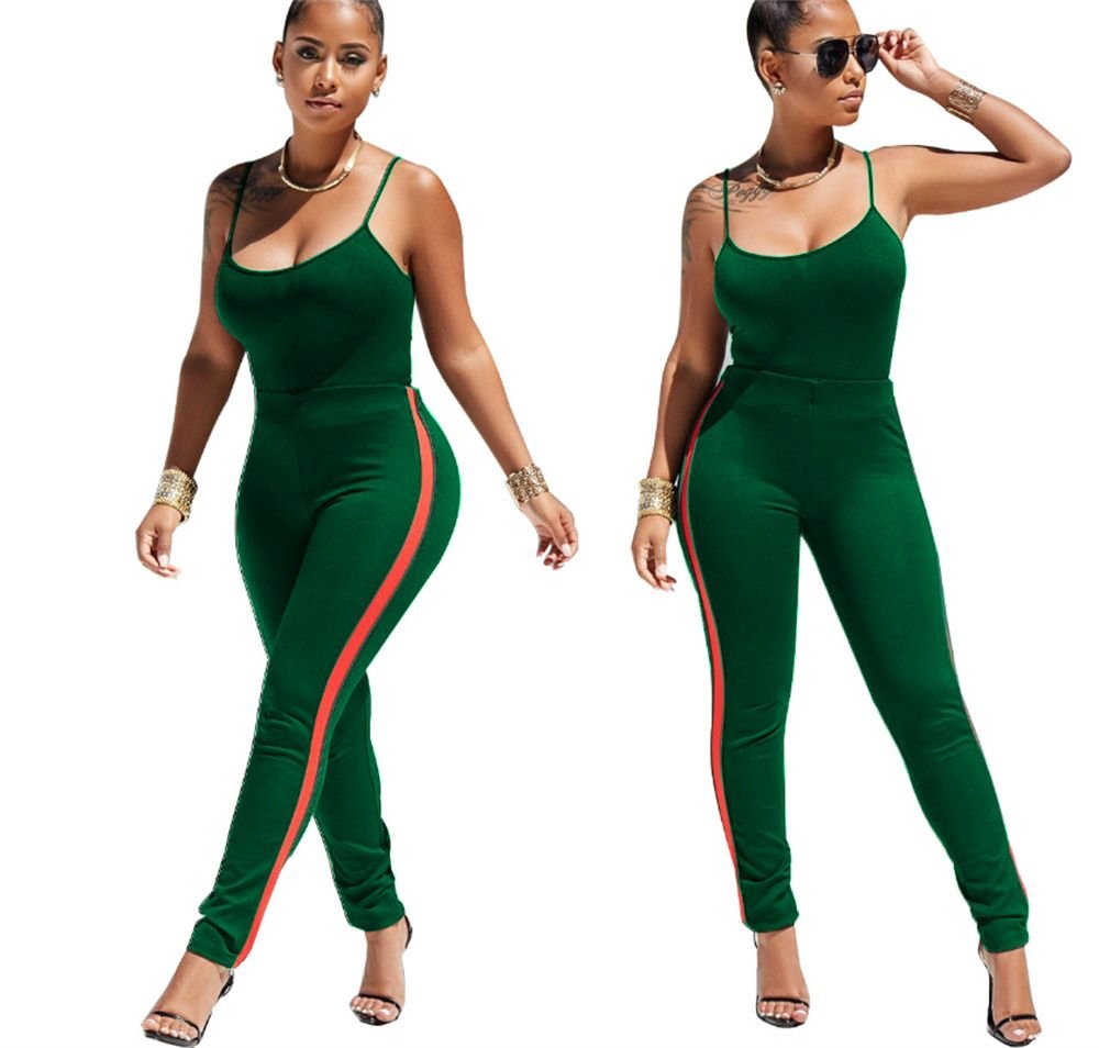 Side Stripe Spaghetti Strap Jumpsuit XD21