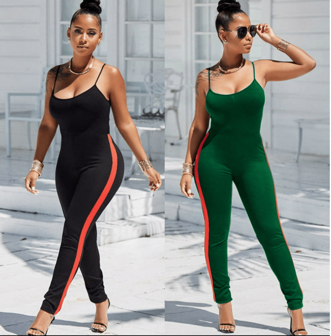 Side Stripe Spaghetti Strap Jumpsuit XD21