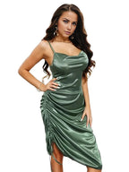 Silky Ruched Drawstring Midi Dress(Need Orange image) XD21