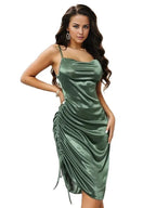 Silky Ruched Drawstring Midi Dress(Need Orange image) XD21