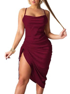 Silky Ruched Drawstring Midi Dress(Need Orange image) XD21