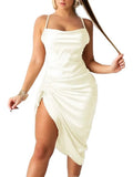 Silky Ruched Drawstring Midi Dress(Need Orange image) XD21