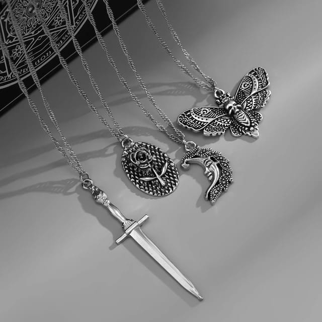 Silver Gothic 4pc Necklace Set Pendant XD21
