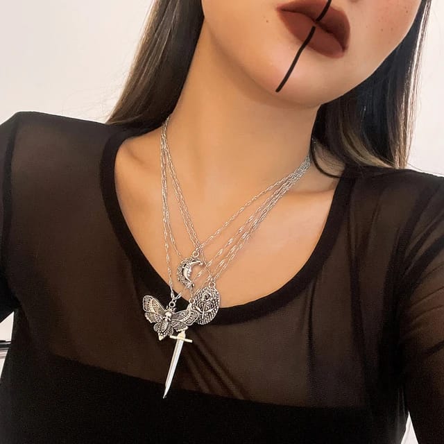Silver Gothic 4pc Necklace Set Pendant XD21