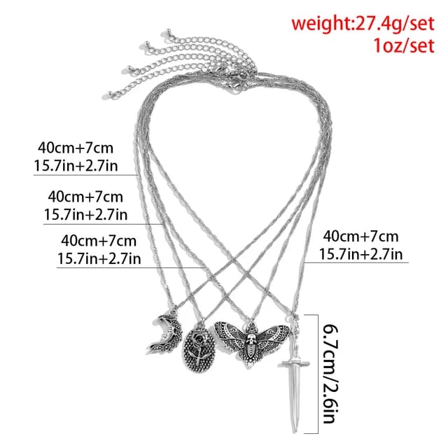 Silver Gothic 4pc Necklace Set Pendant XD21