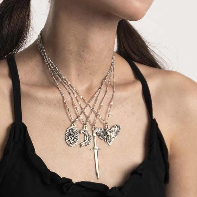 Silver Gothic 4pc Necklace Set Pendant XD21