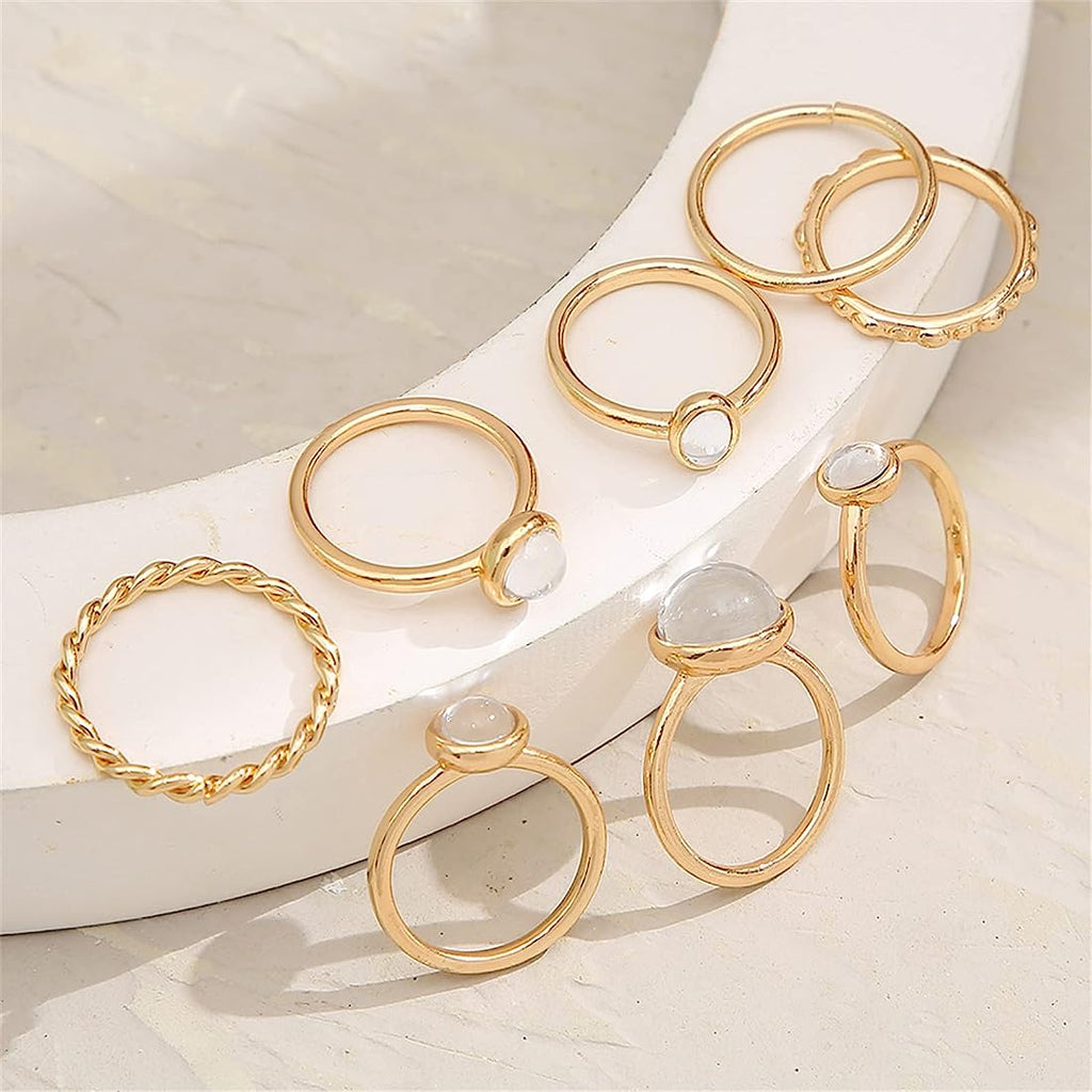 Simple Retro Round Gemstone Ring Set 8pc XD21