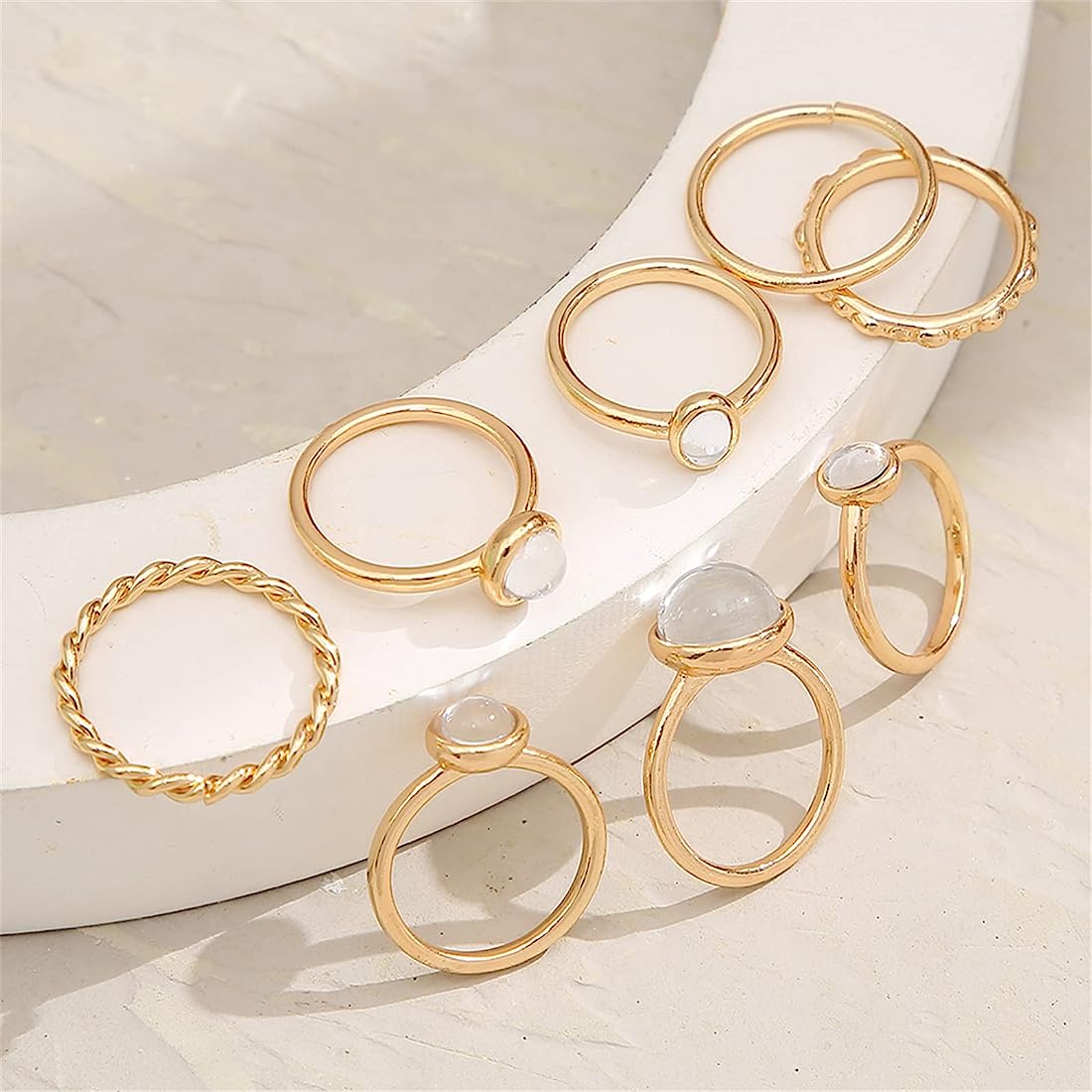 Simple Retro Round Gemstone Ring Set 8pc XD21