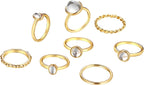 Simple Retro Round Gemstone Ring Set 8pc XD21