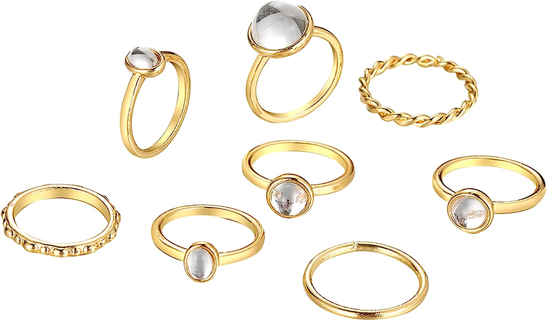 Simple Retro Round Gemstone Ring Set 8pc XD21