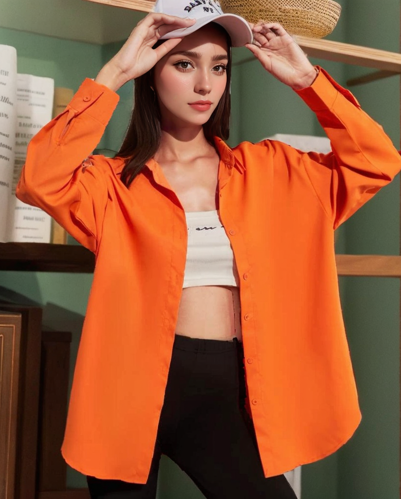 Single Breasted Button Up Shirt ORANGE XS