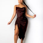 Slanted Satin Spaghetti Straps Cowl Neck XD21