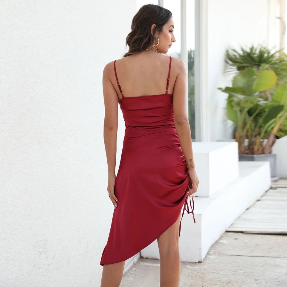 Slanted Satin Spaghetti Straps Cowl Neck XD21