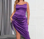 Slanted Satin Spaghetti Straps Cowl Neck XD21