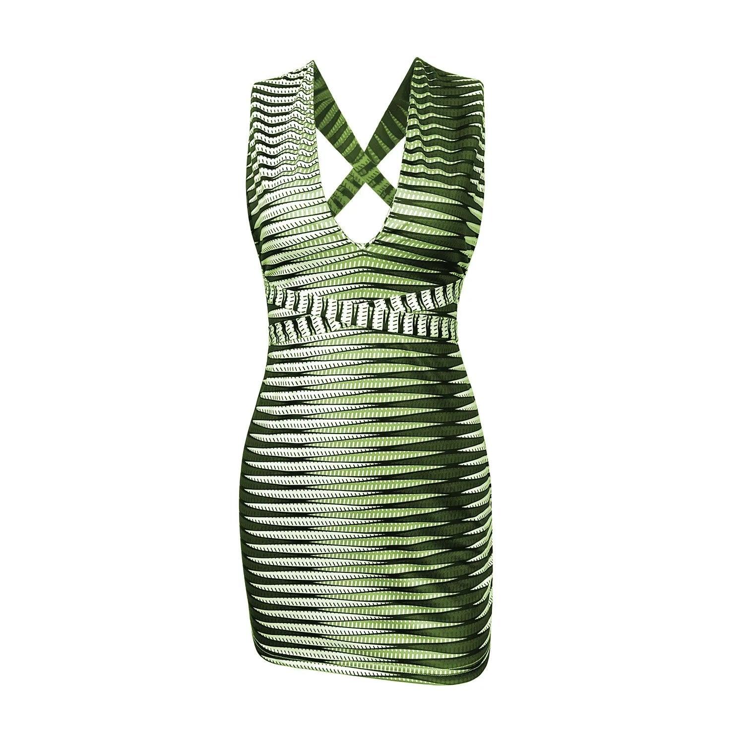 Sleeveless Condole Belt Bind Backless Dresses Green / Xs