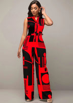 Sleeveless Geometric Pants Jumpsuit XD21