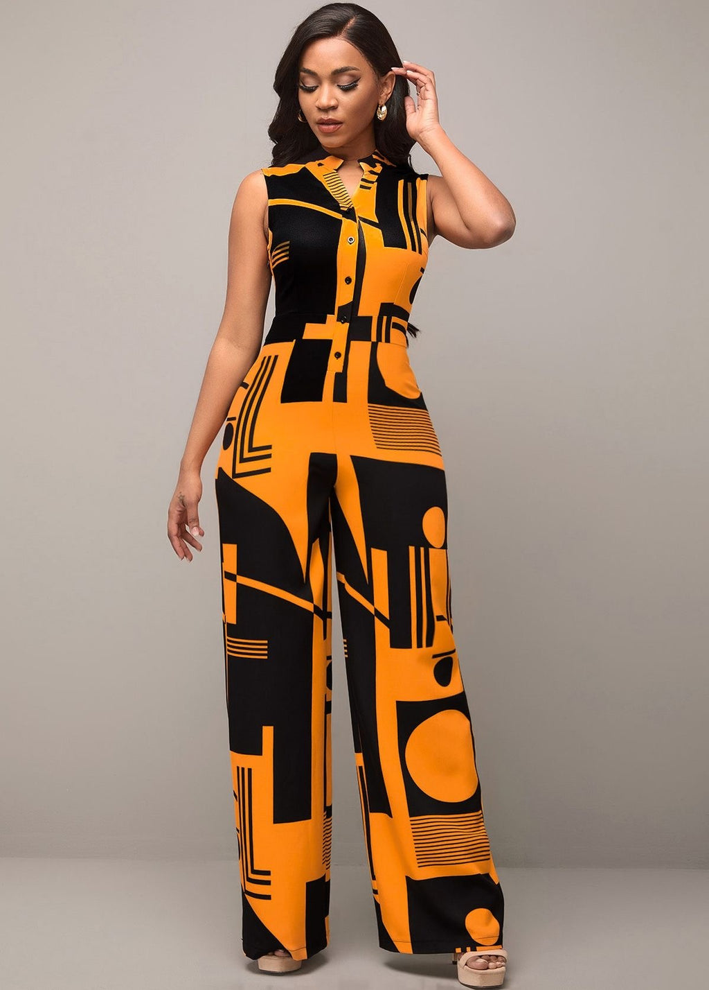 Sleeveless Geometric Pants Jumpsuit XD21